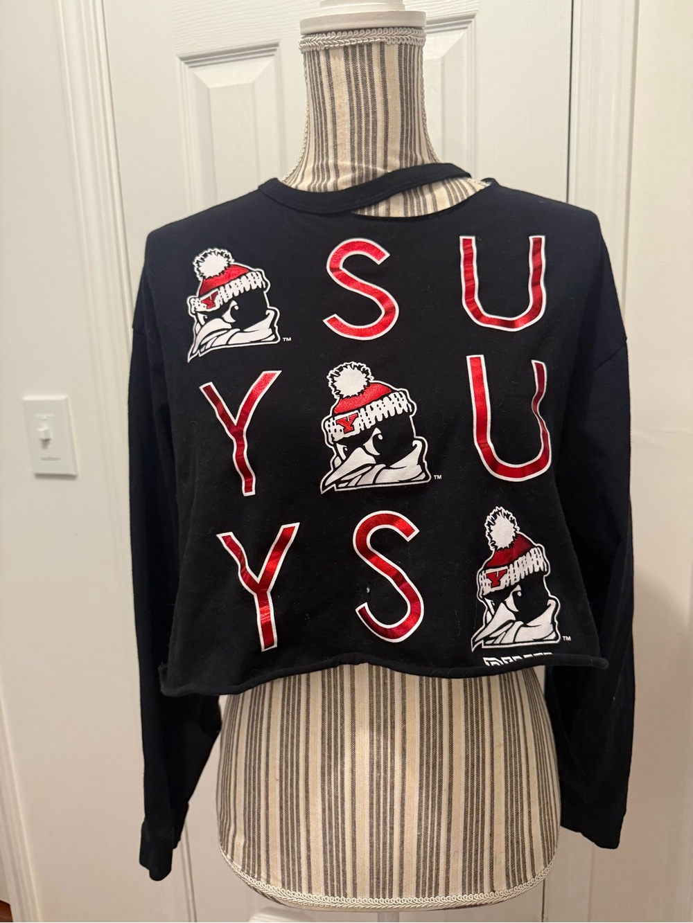 PINK YSU Youngstown State University Penguin Pete Medium Crop Long Sleeve Crew M